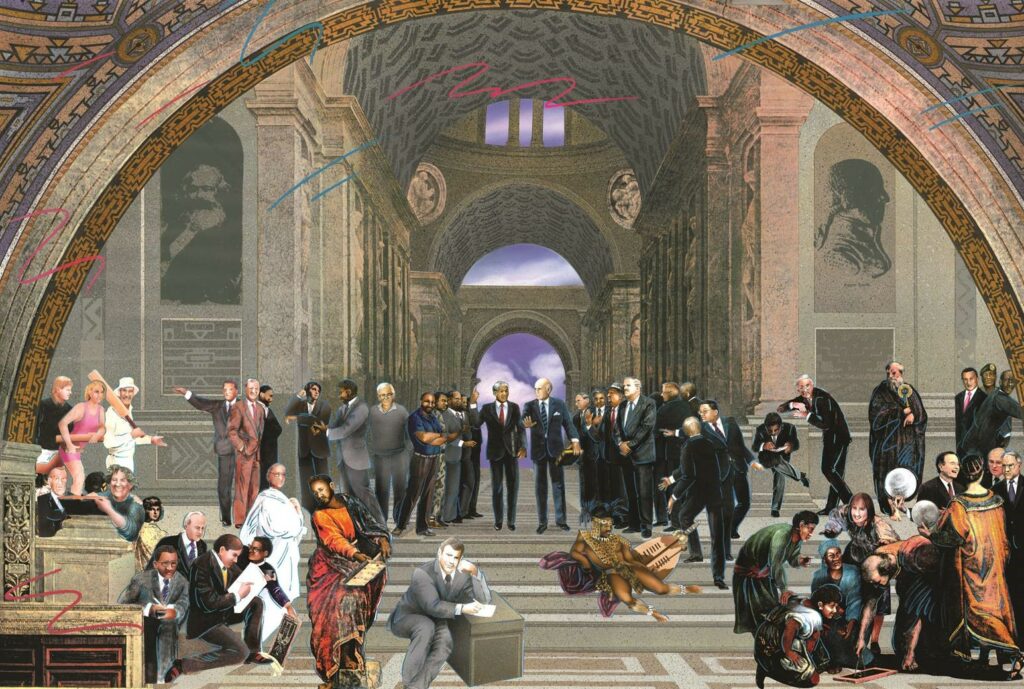 Modern School Of Athens Illustration Ray Lacey