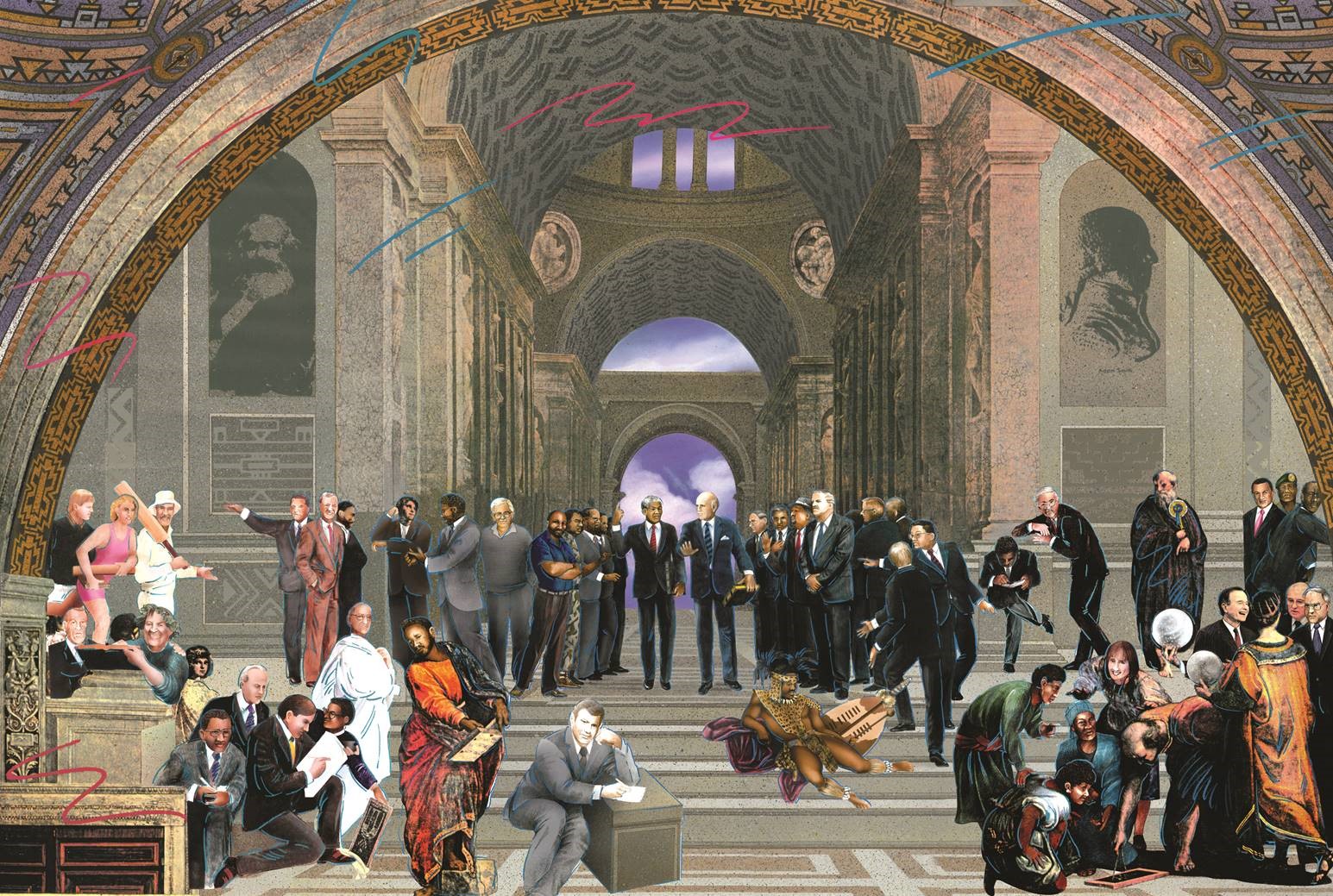 Modern School Of Athens Illustration Ray Lacey
